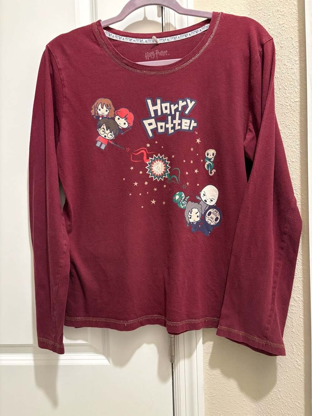 Harry Potter Kids Long Sleeve Top Size M 12/14 Burgundy Character Graphic